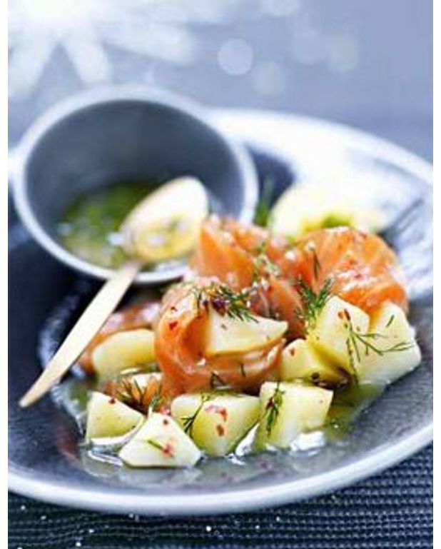 Saumon fumé et pommes de terre sauce gravad lax pour 4 personnes Recettes Elle à Table